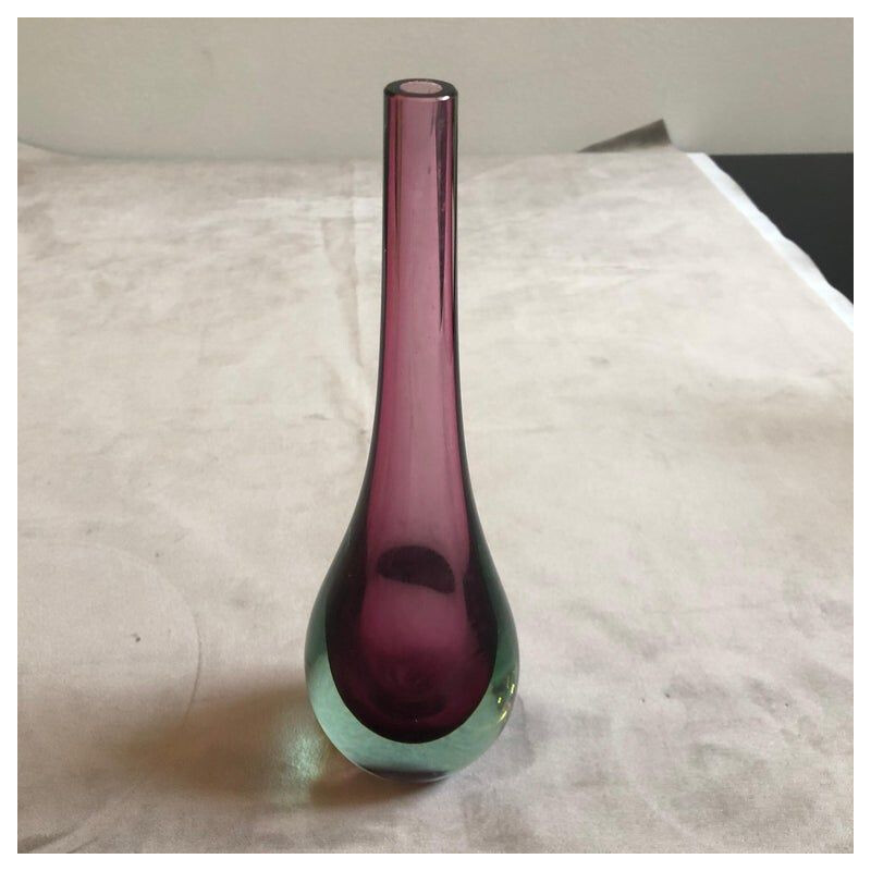 Vintage vase Sommerso in green and purple Murano glass 1970