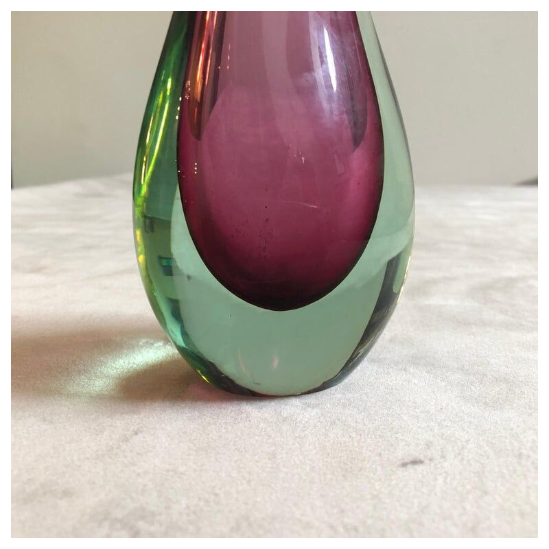 Vintage vase Sommerso in green and purple Murano glass 1970