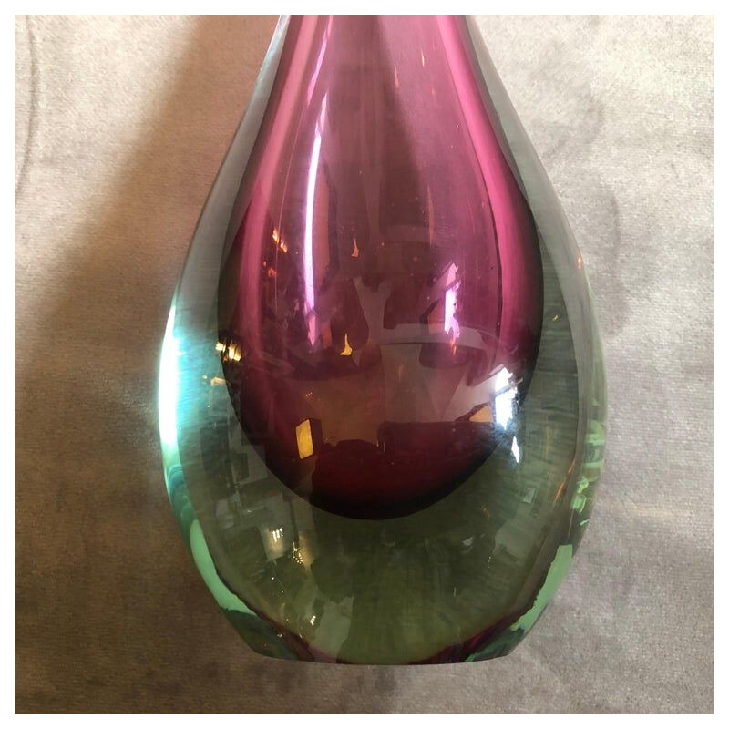 Vintage vase Sommerso in green and purple Murano glass 1970