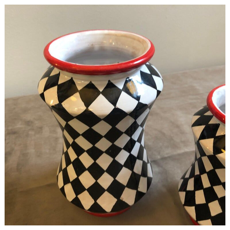 Set de 3 vases vintage peints à la main en terre cuite Albarello Sicile