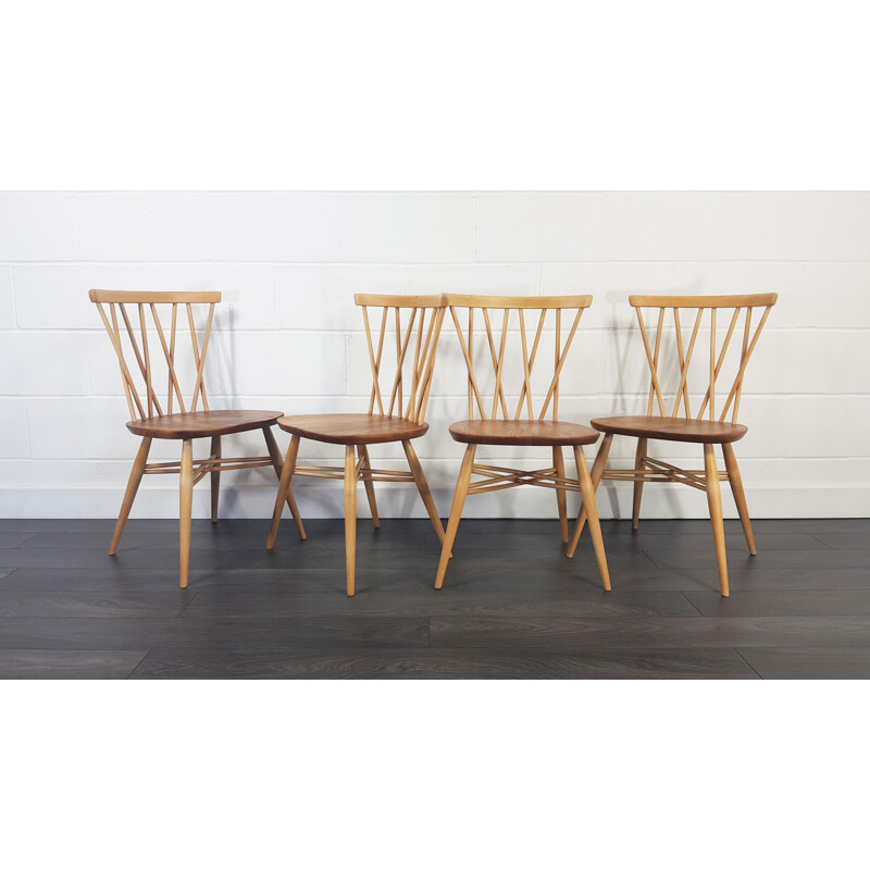 Set of 4 vintage dining chairs candlestick by Lucian Ercolani for Ercol 1960s