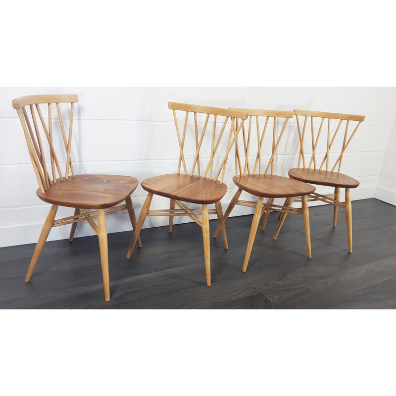 Set of 4 vintage dining chairs candlestick by Lucian Ercolani for Ercol 1960s