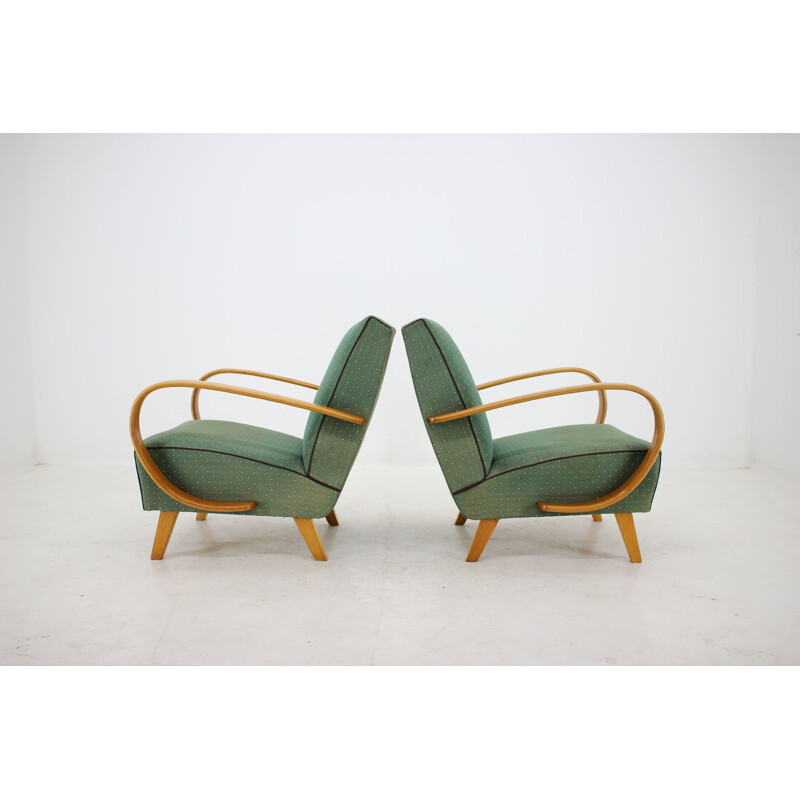 Pair of vintage armchairs by Jindřich Halabala in green fabric 1950s