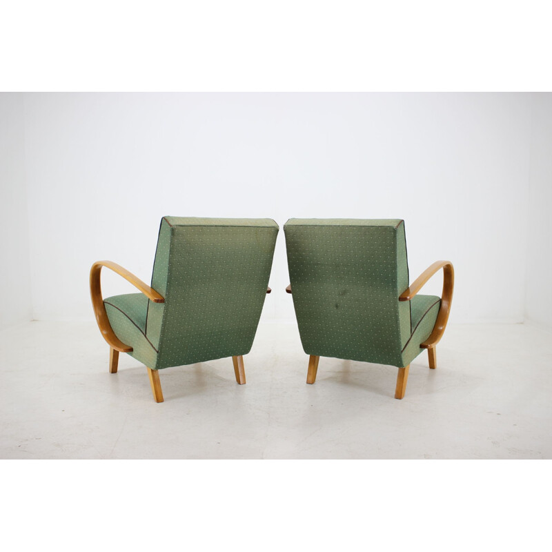 Pair of vintage armchairs by Jindřich Halabala in green fabric 1950s