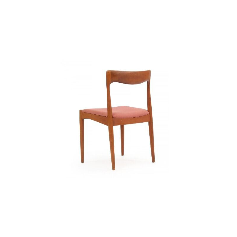 Suite de 4 chaises vintage scandinaves pour Vamo en laine rose et teck