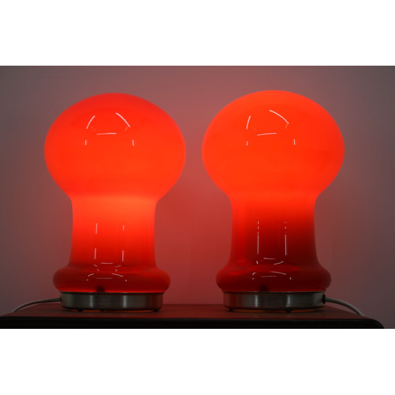 Pair of vintage red glass lamps, 1960
