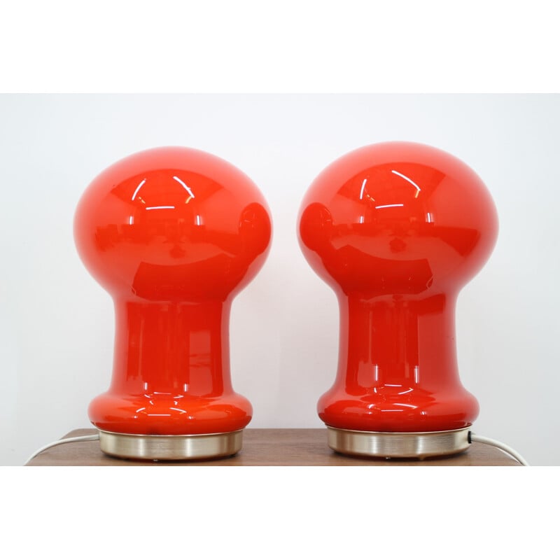 Pair of vintage red glass lamps, 1960