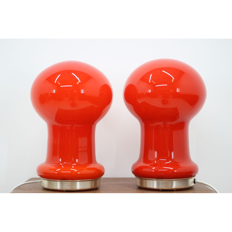 Paire de lampes vintage en verre rouge, 1960
