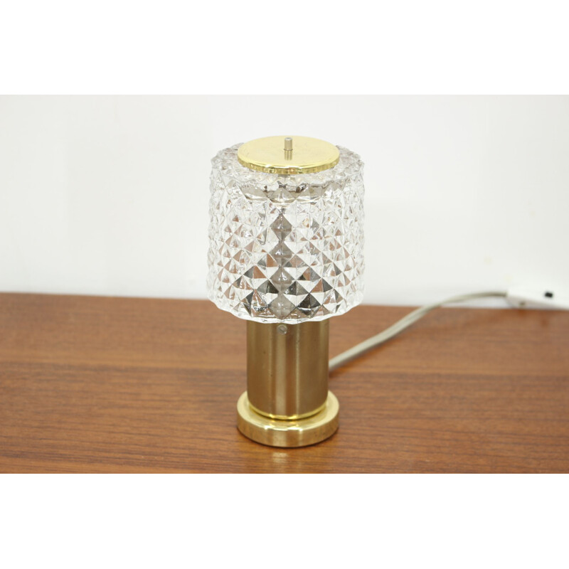 Vintage small table lamp by Kamenicky Senov in glass and brass 1970s