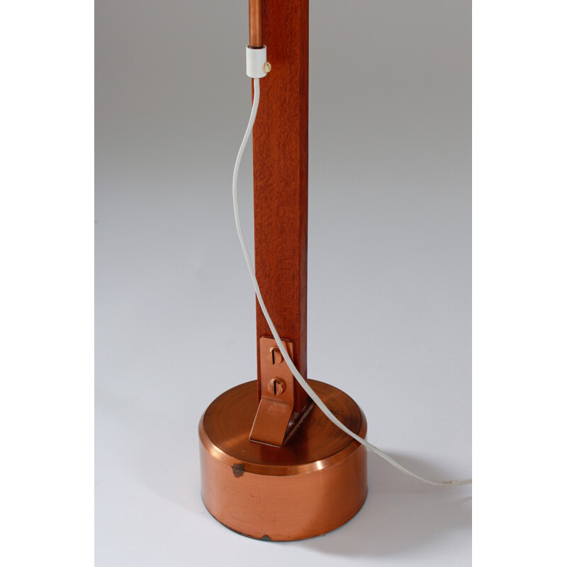 Orrefors floor lamp in teak copper and opaline glass - 1960s