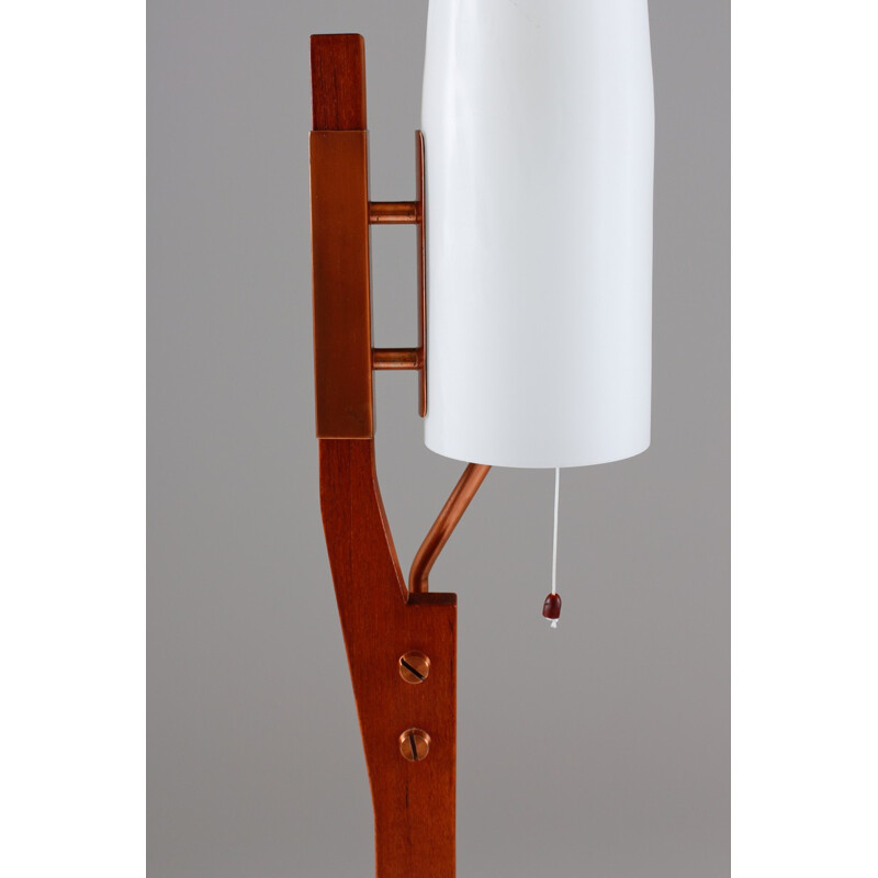 Orrefors floor lamp in teak copper and opaline glass - 1960s