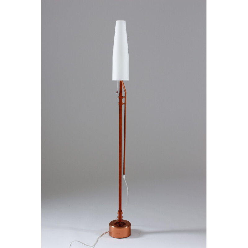 Orrefors floor lamp in teak copper and opaline glass - 1960s