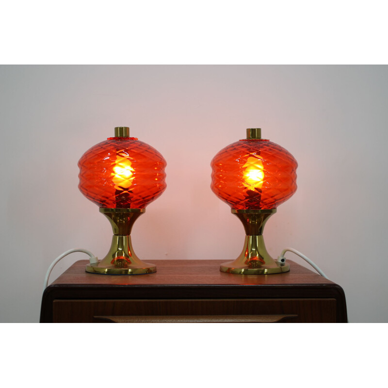 Pair of vintage glass table lamps, Czechoslovakia 1960