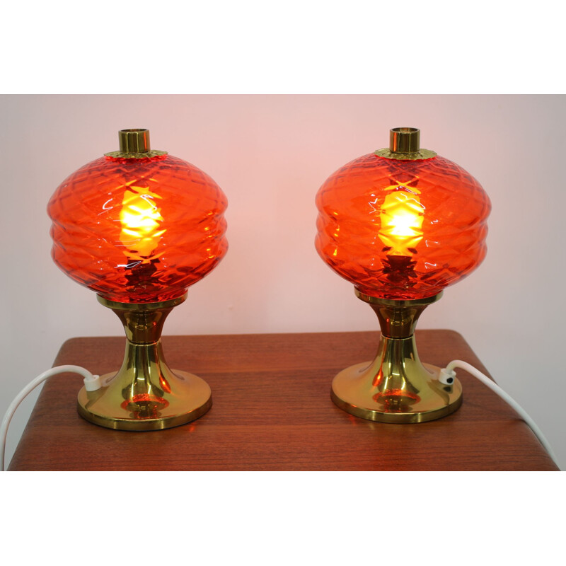 Pair of vintage glass table lamps, Czechoslovakia 1960