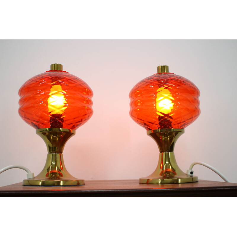 Pair of vintage glass table lamps, Czechoslovakia 1960