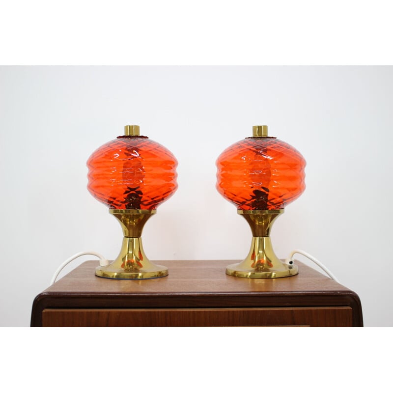 Pair of vintage glass table lamps, Czechoslovakia 1960