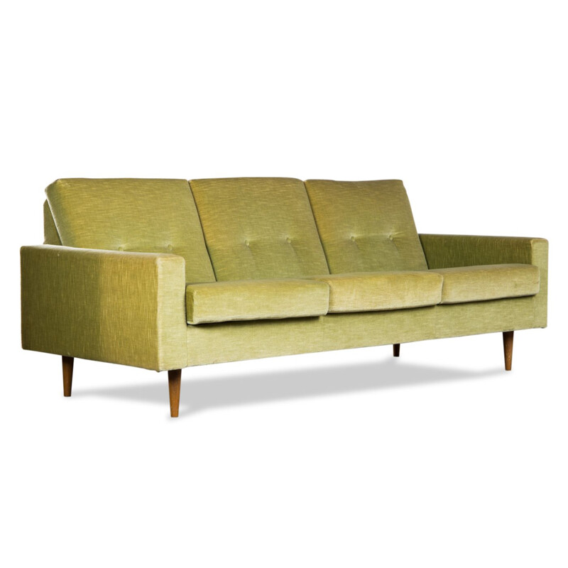 Vintage Florence Knoll 3-seat velvet sofa in light green