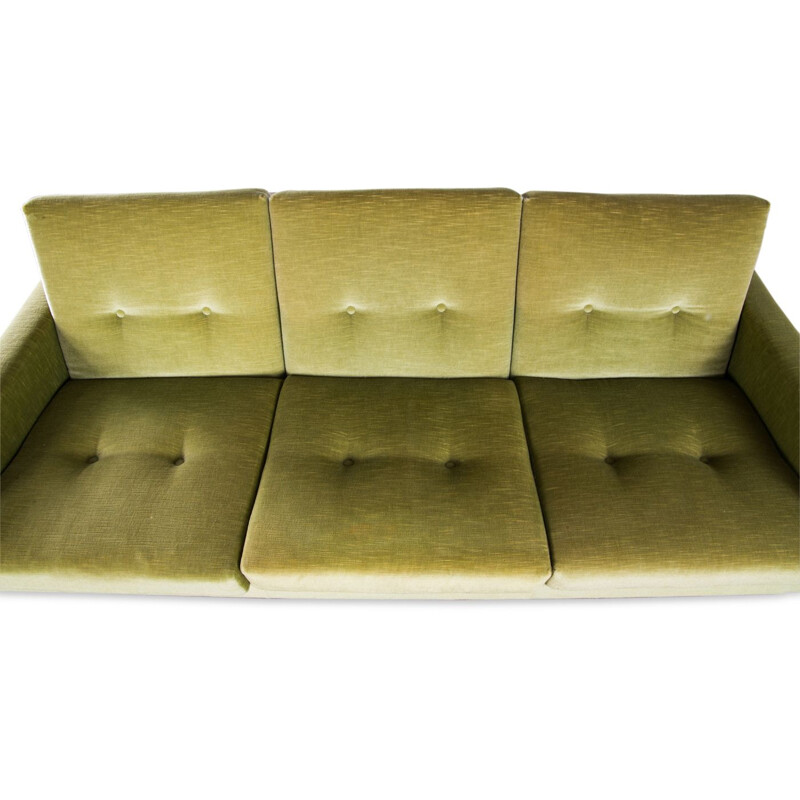 Vintage Florence Knoll 3-seat velvet sofa in light green