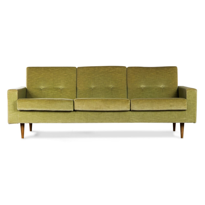 Canapé vintage 3 places en velours vert clair, Florence Knoll