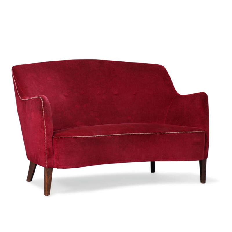 Vintage red velvet sofa