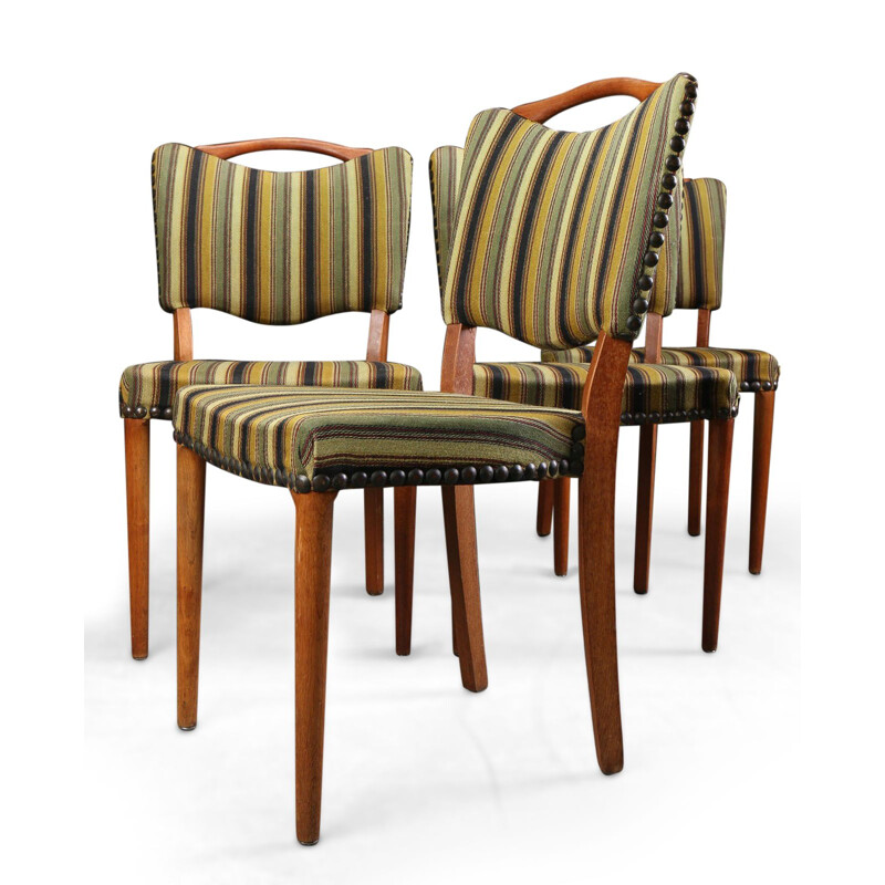 Suite de 4 chaises à repas vintage en chêne et laine 1960