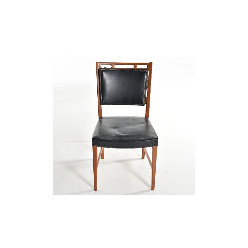 Chaise vintage Futura de Rosen en teck et simili cuir noir