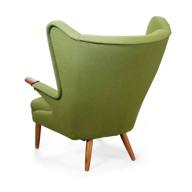 Vintage armchair in green wool and teak wood 1950