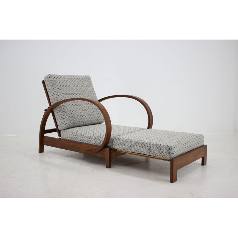 Vintage Art Deco adjustable lounge chair, Czechoslovakia 1930