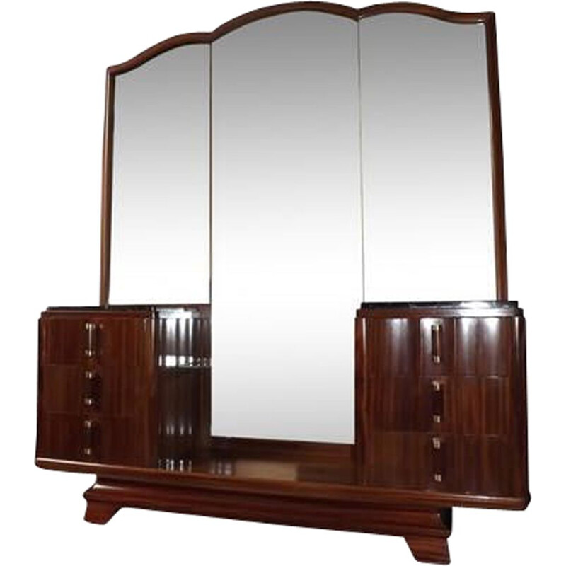 Vintage dressing table by Gaston Poisson in mahogany and marble 1930