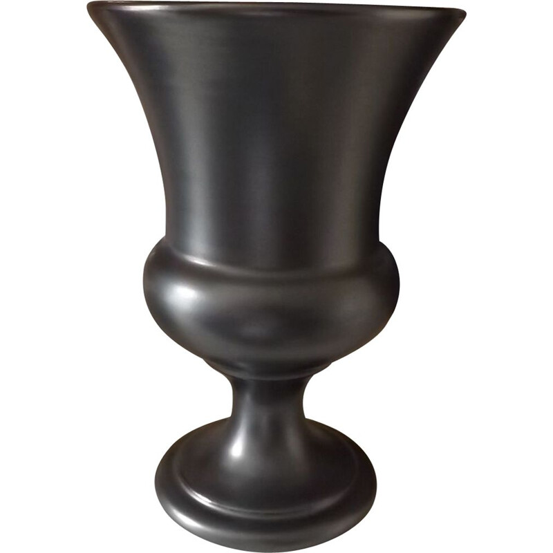 Vase vintage français Medicis de Chambost en céramique noir 1970