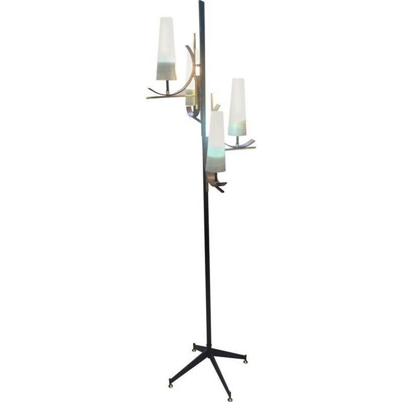 Vintage floor lamp in teak, brass and glass Italy 1950