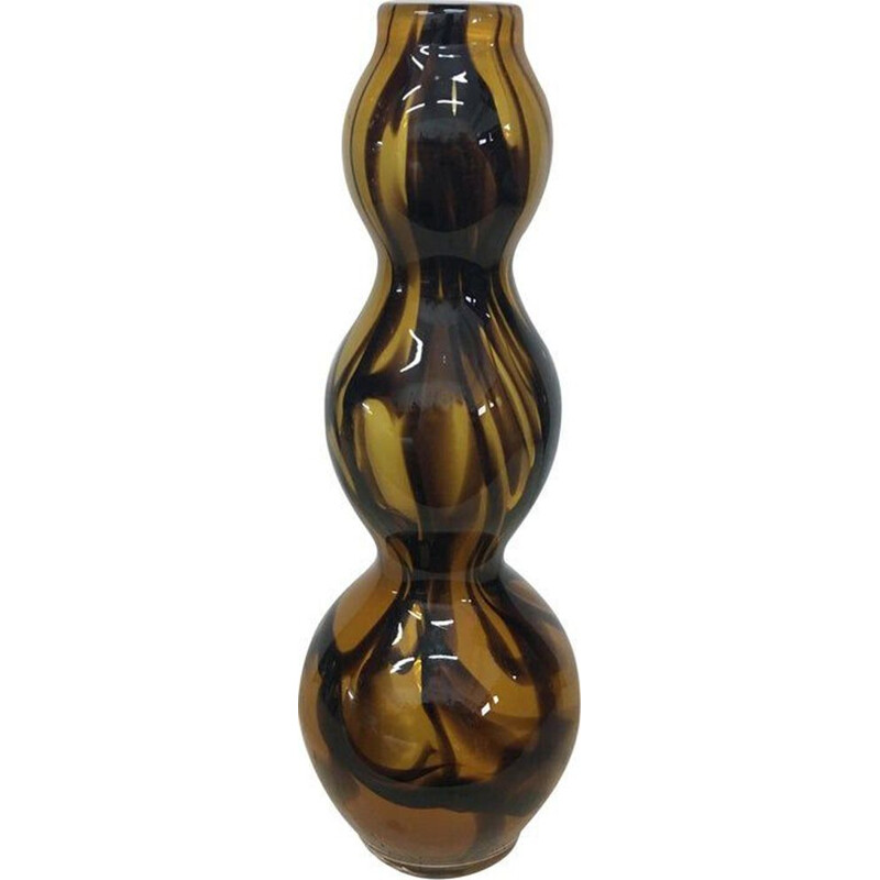 Vintage vase in brown and amber Murano glass circa 1970