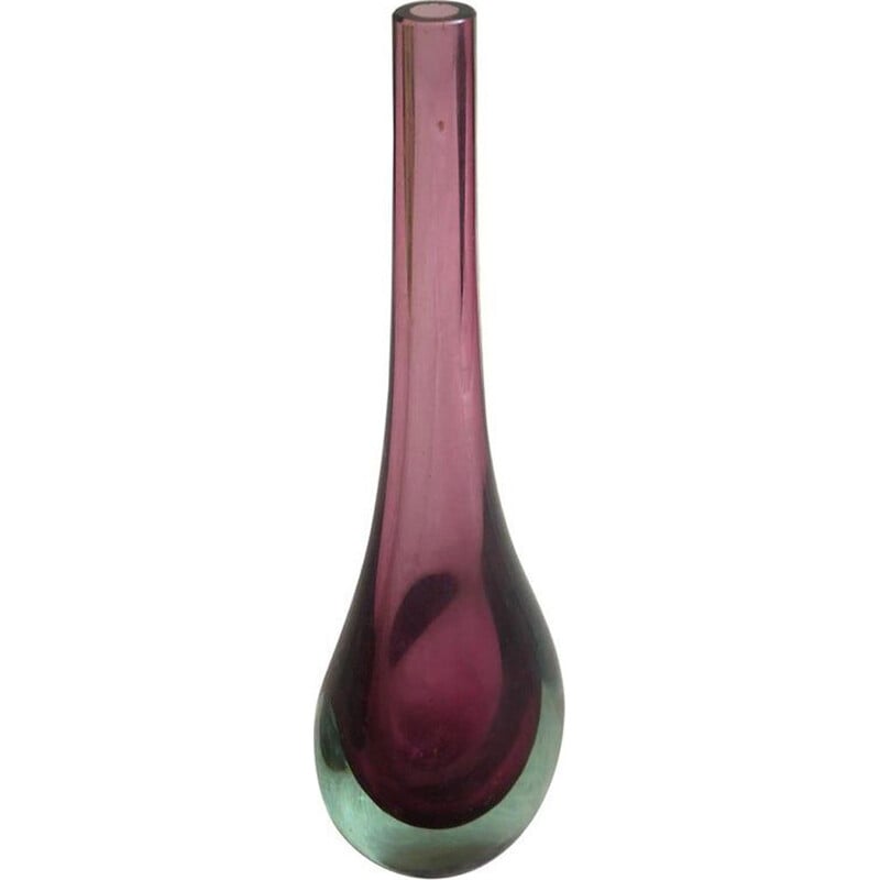 Vintage vase Sommerso in green and purple Murano glass 1970