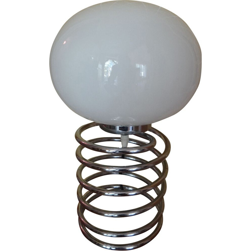 Lampe vintage ressort en verre et métal 1970