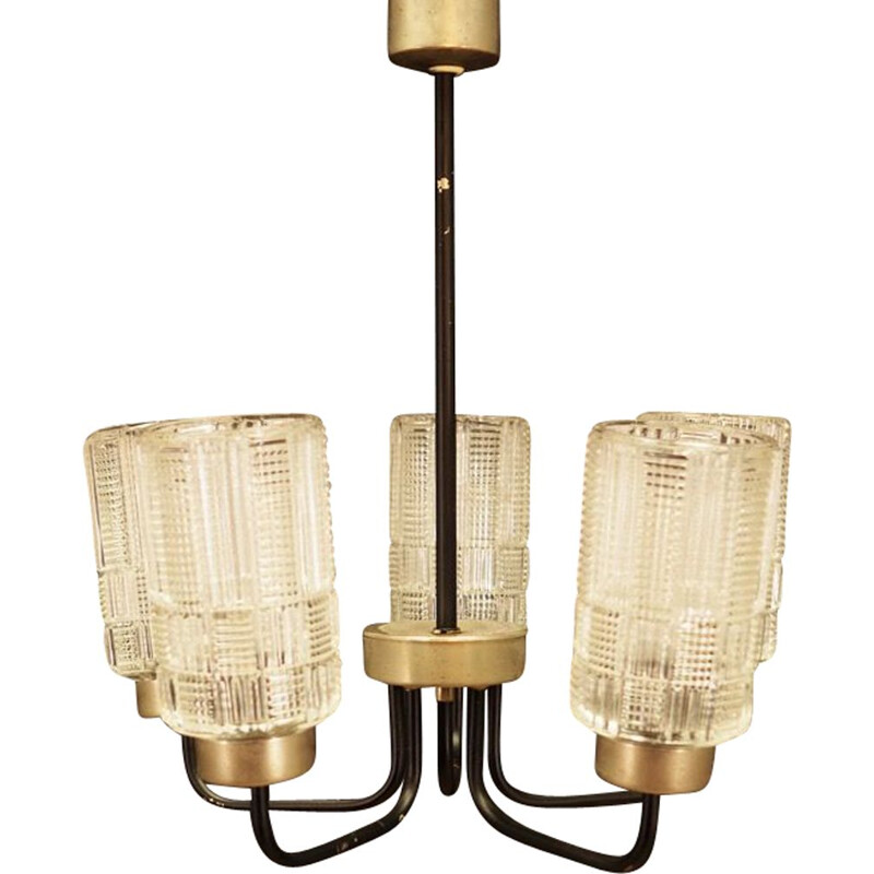 Vintage danish chandelier in glass and metal 1970s