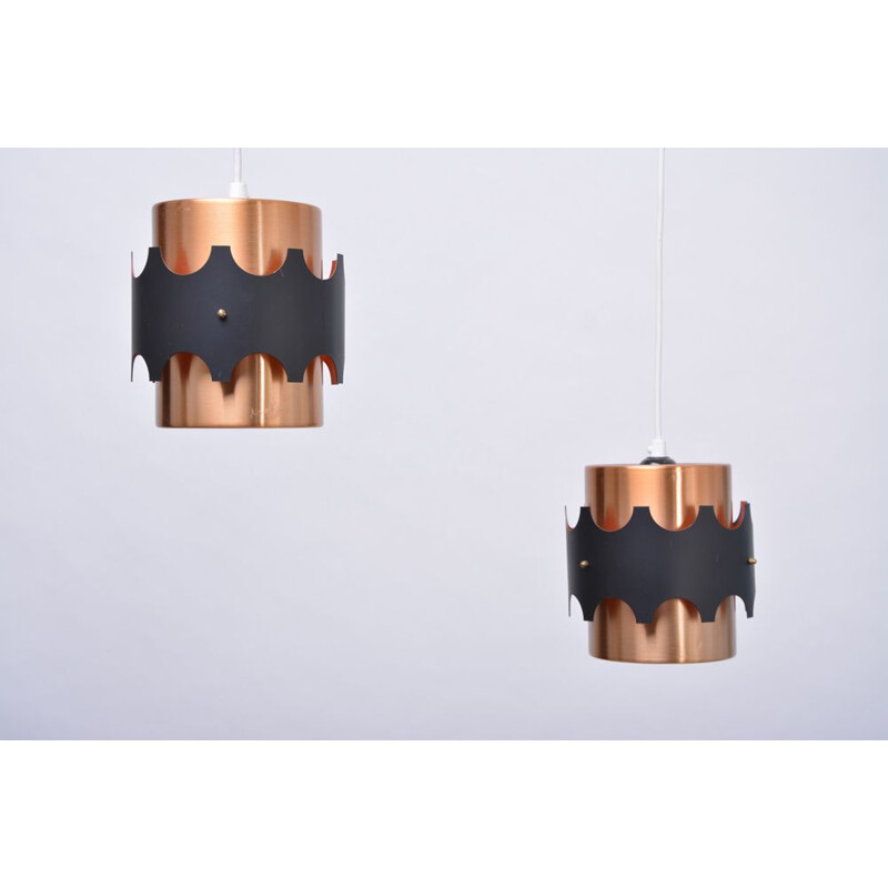 Pair of vintage copper colored pendant lamps, Germany 1970