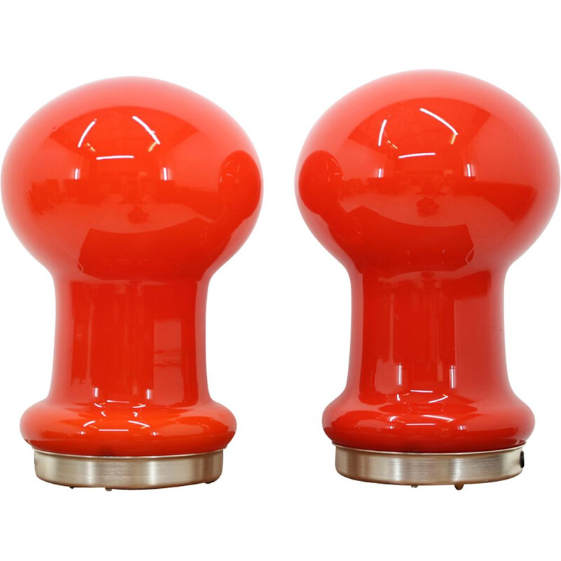 Pair of vintage red glass lamps, 1960