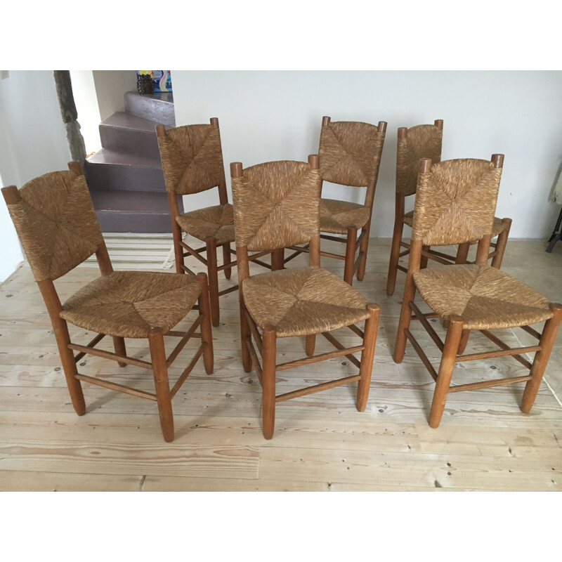 Suite de 6 chaises vintage n19 par Charlotte Perriand 1960