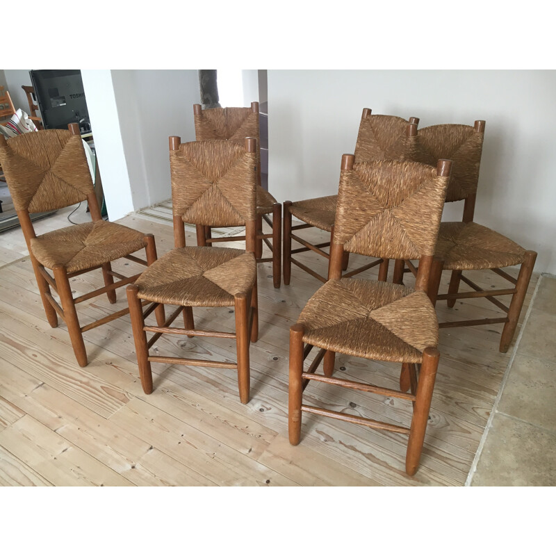 Suite de 6 chaises vintage n19 par Charlotte Perriand 1960