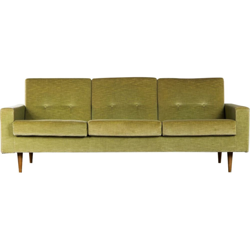 Vintage Florence Knoll 3-seat velvet sofa in light green