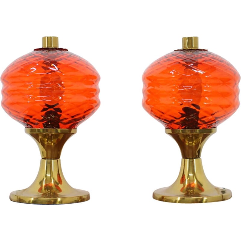 Pair of vintage glass table lamps, Czechoslovakia 1960