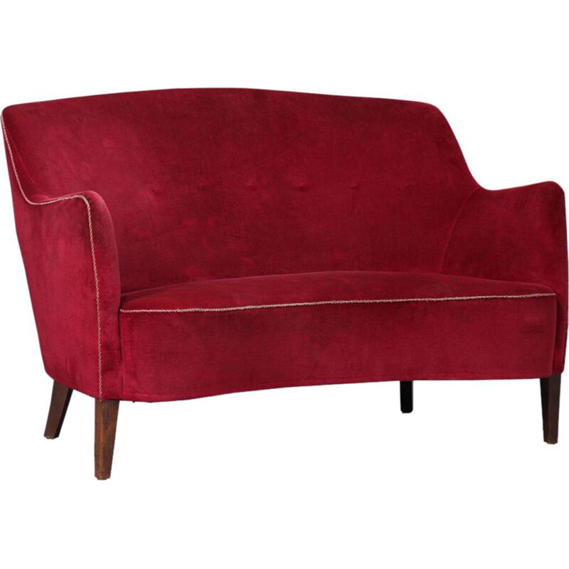 Canapé vintage en velours rouge