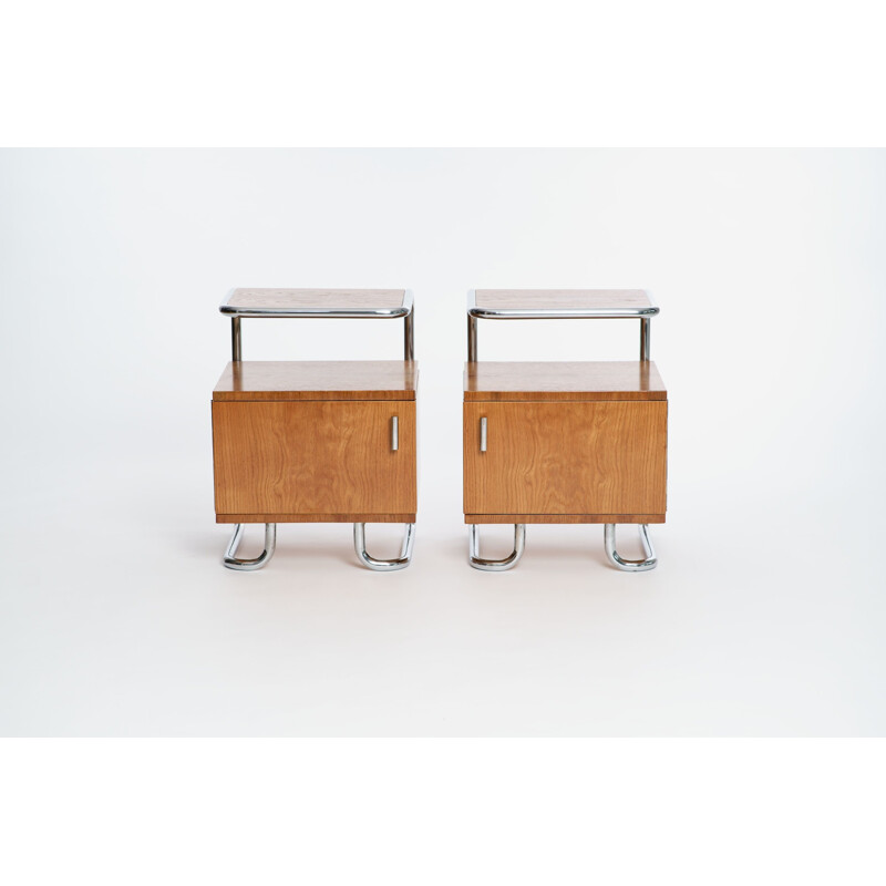 Pair of vintage bedside tables Art Deco in chrome & tubular steel by Kovona 1930s