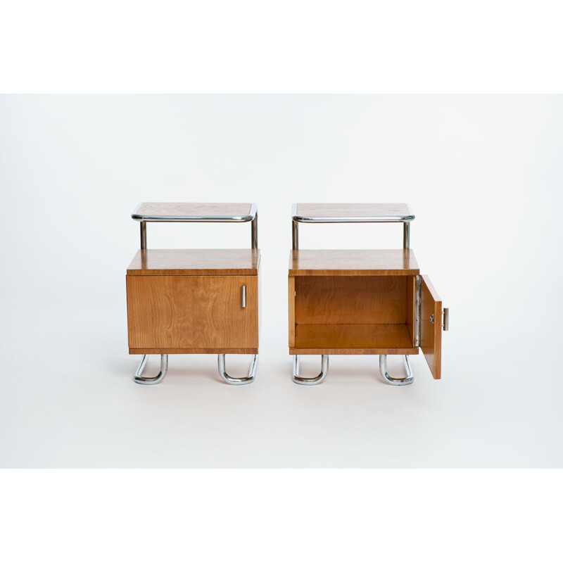 Pair of vintage bedside tables Art Deco in chrome & tubular steel by Kovona 1930s