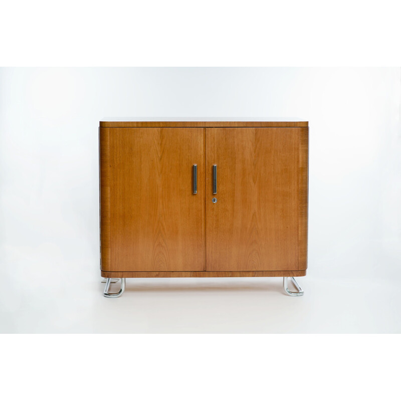 Vintage highboard in tubular steel and oak by Hynek Gottwald, 1950s