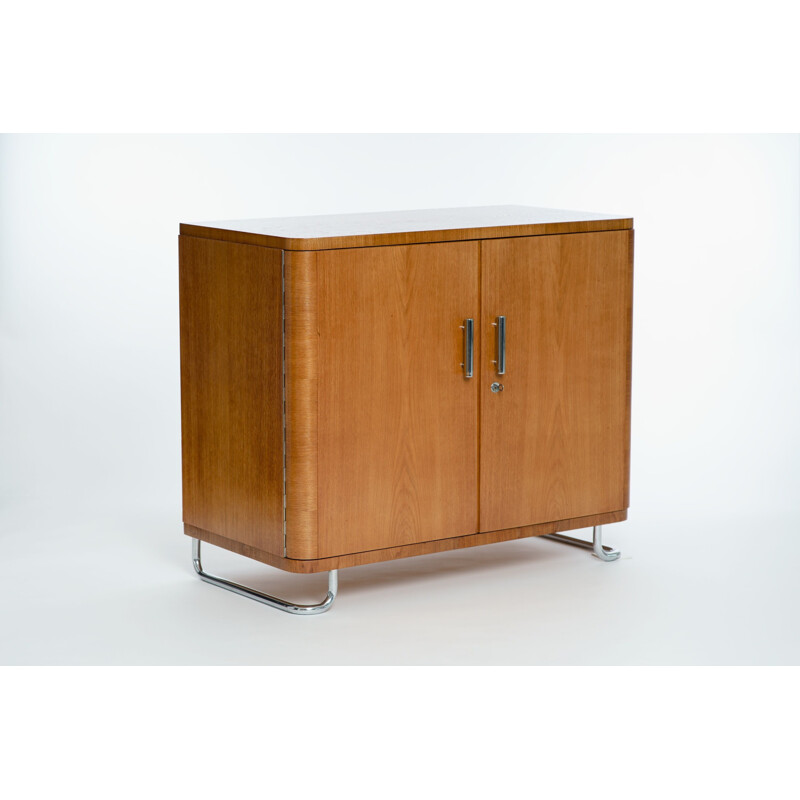 Vintage highboard in tubular steel and oak by Hynek Gottwald, 1950s