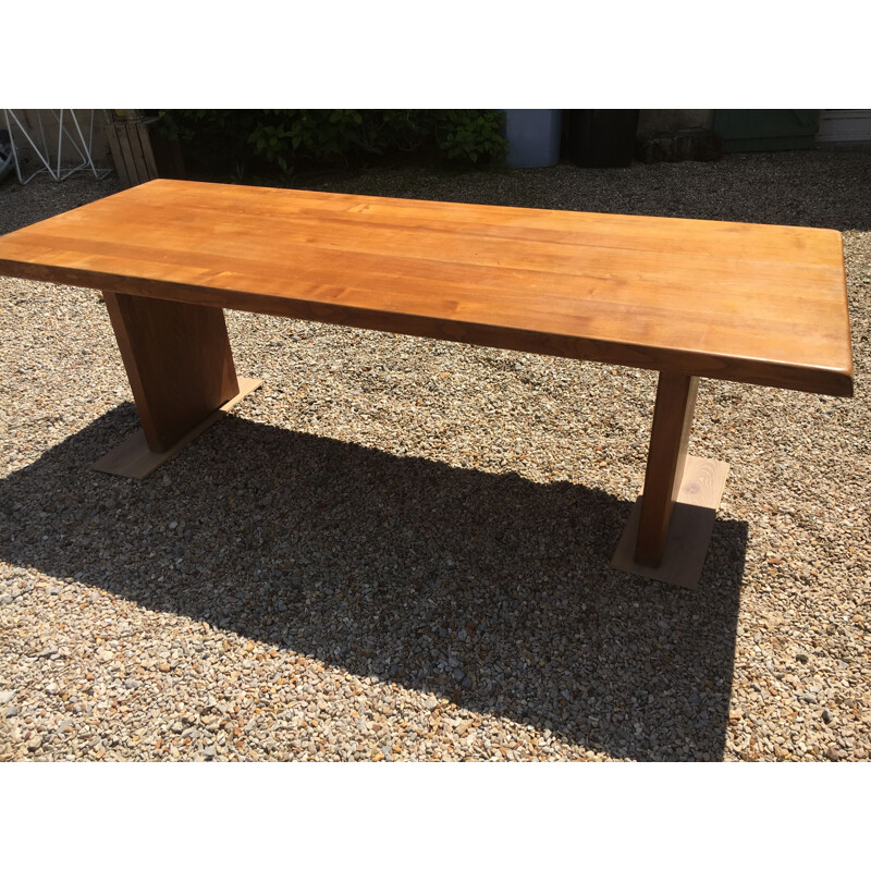 Vintage dining table T19 in elm by Pierre Chapo 1960-70s