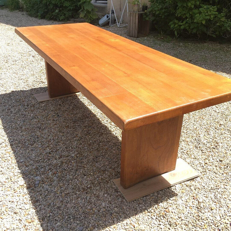 Vintage dining table T19 in elm by Pierre Chapo 1960-70s