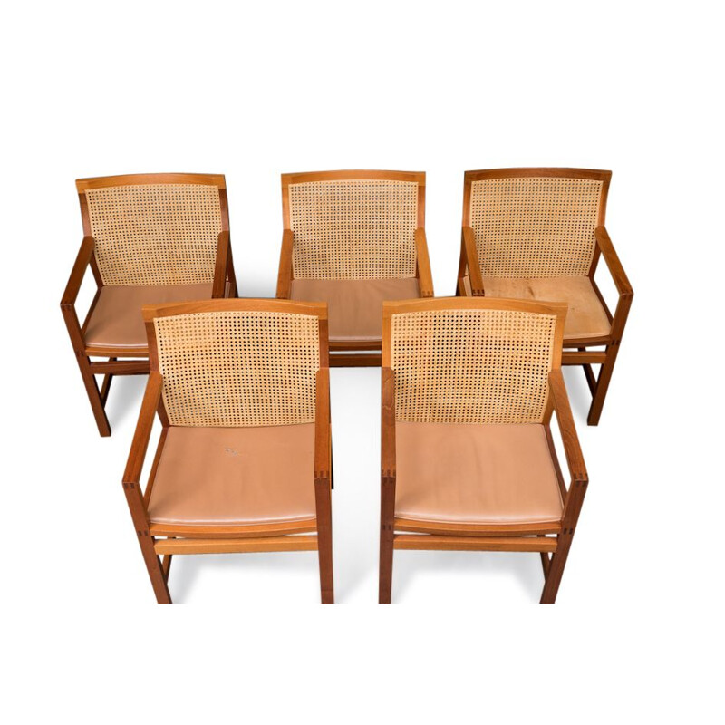 Set of 5 vintage armchairs in mahogany by Rud Thygesen and Johnny Sorensen for Botium