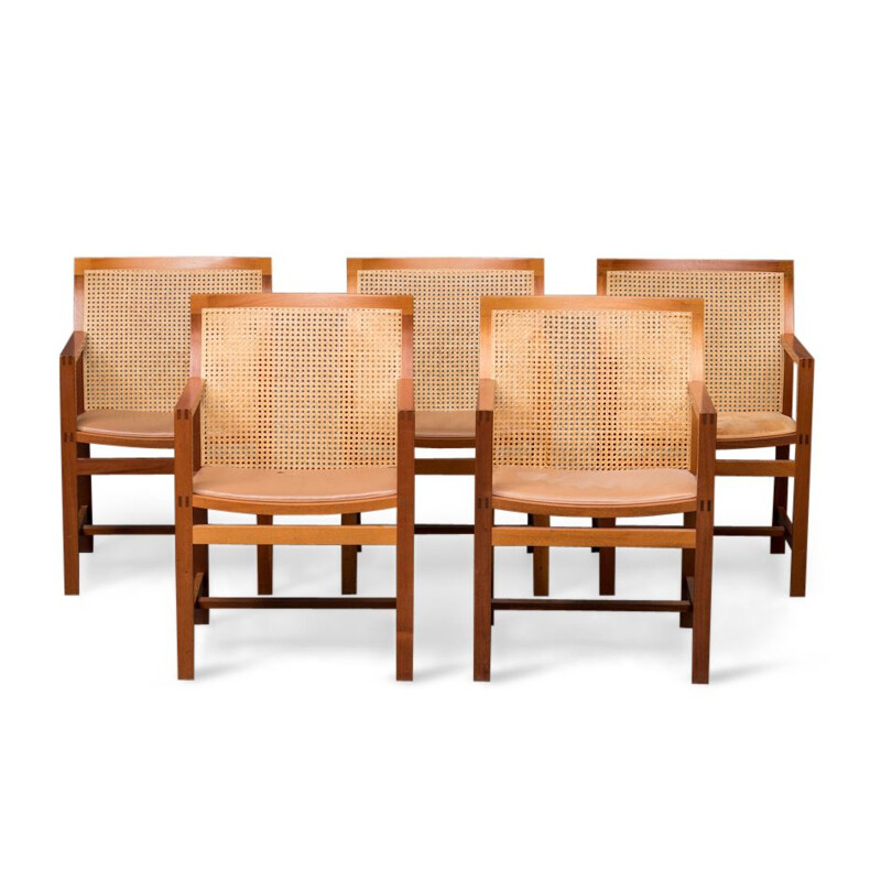 Set of 5 vintage armchairs in mahogany by Rud Thygesen and Johnny Sorensen for Botium